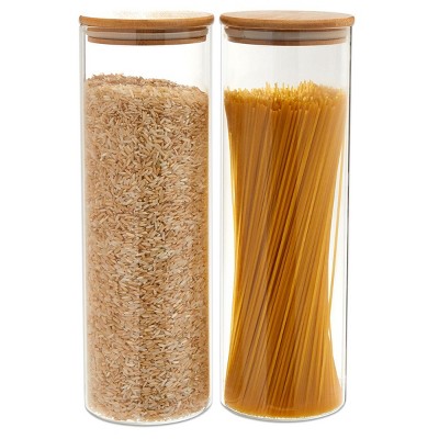 Juvale 2 Pack Glass Storage Containers with Bamboo Lids, Airtight Canisters for Pantry (70 oz)