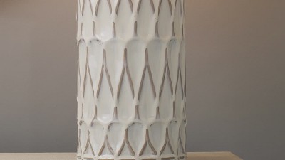 Dalia White Ceramic Table Lamp with Linen Shade