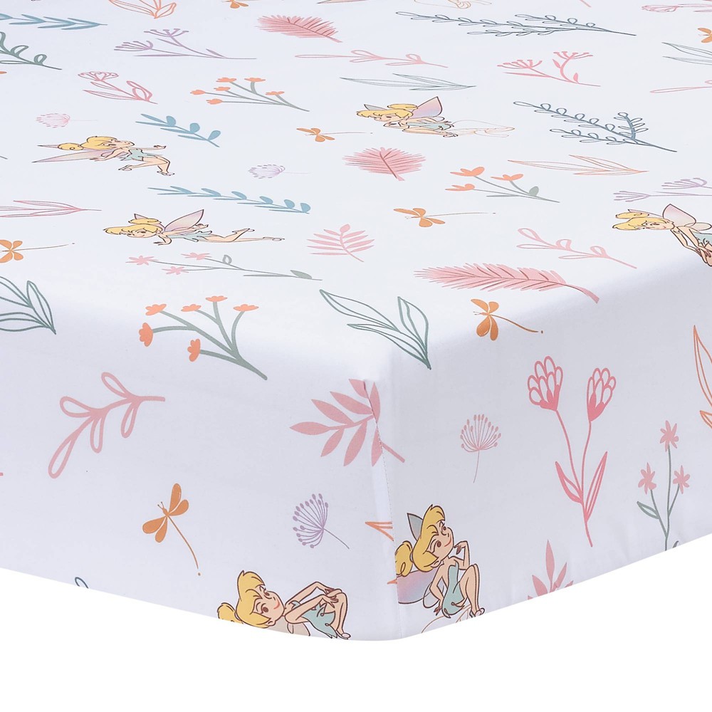 Photos - Bed Linen Lambs & Ivy Disney Baby Tinker Bell Fitted Crib Sheet - Pink/White