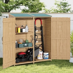 Acekool Outdoor Wooden Storage Cabinet, Waterproof Roof, Adjustable Shelves, Lockable Tall Garden Shed for Tools, Patio, Yard, Porch, Garage - 1 of 4