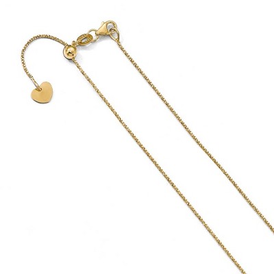 Black Bow Jewelry 0.9mm 14k Yellow Gold D/C Twisted Box Adjustable Chain Necklace, 22in