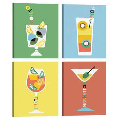 (Set of 4) 11" x 14" Stylish Cocktails Manhattan Mojito Rainbow Spritz by Sophie Ledesma Unframed Wall Canvas - Masterpiece Art Gallery