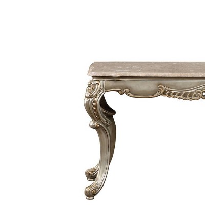 Miliani 58" Natural Marble Top Accent Table with Antique Bronze Wood Legs
