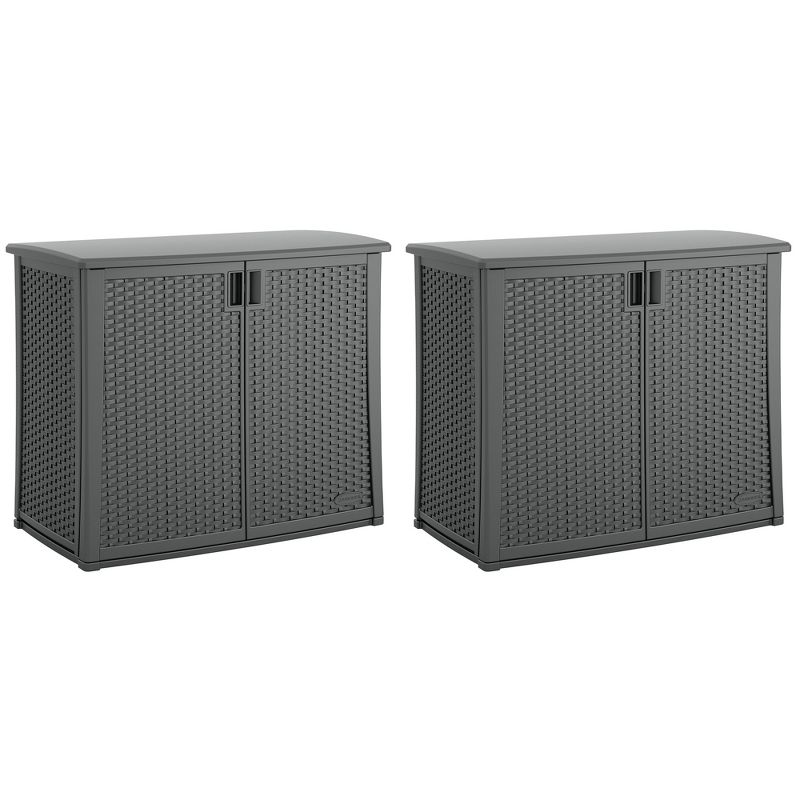 Suncast Lockable Outdoor 2-Door Cabinet Deck Box with Adjustable Shelf for Lawn, Garden, Patio, & Pool Accessory Storage, Cool Gray (2 Pack), 1 of 7