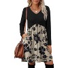 Long Sleeve V-Neck Sweater Dress 2025, Women's Empire Waist Babydoll Fall Dress with Pockets T-black Floral - 2 of 4