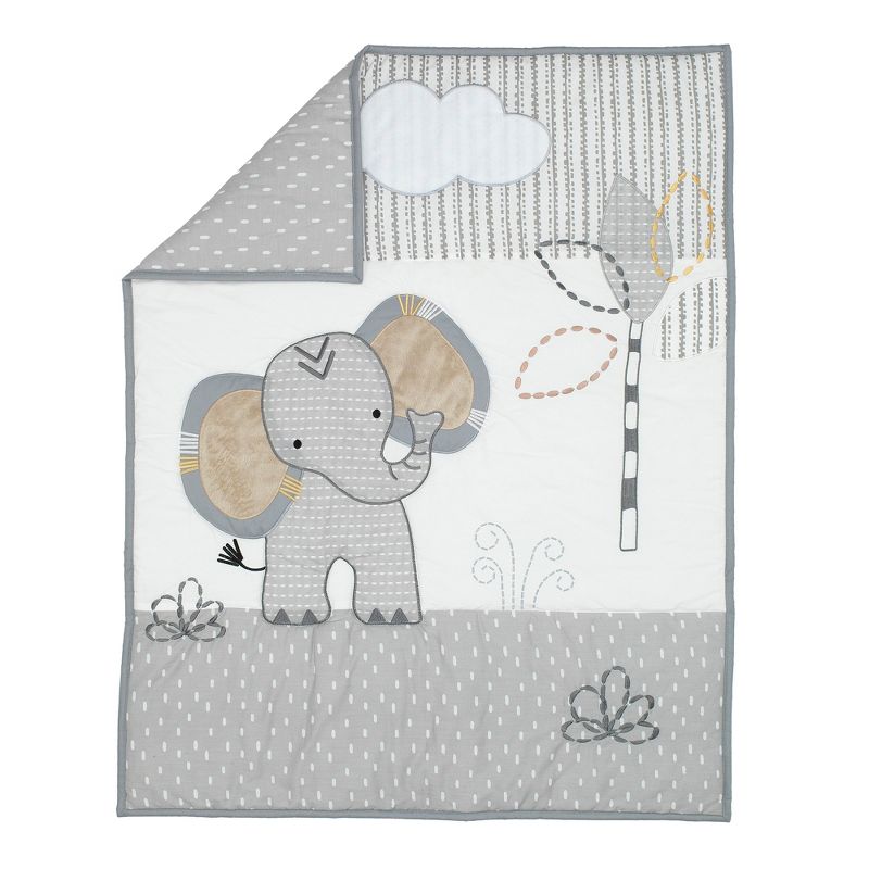 Lambs & Ivy Jungle Safari Elephant 3-Piece Mini Crib Bedding Set - Gray/White, 3 of 9