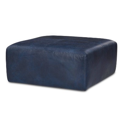 Poly & Bark Sequoia Ottoman Midnight Blue: Leather Upholstered, Padded Square Footrest, No Assembly Required
