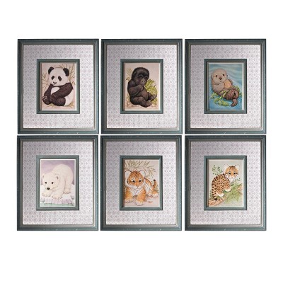 42"x72" Set of 6 Baby Animals Framed Wall Arts - A&B Home: Transitional Style, Mixed Media, Includes Mounting Hardware