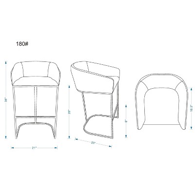 Manhattan Comfort Louvre 36" Gray Leather Counter Stool with Gold Metal Base