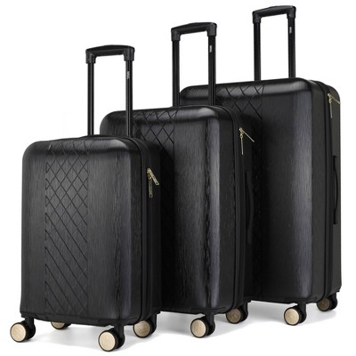 Badgley Mischka Diamond Expandable Hardside Checked 3pc Luggage Set - Black