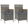 vidaXL Patio Dining Chairs - 2 pcs, Poly Rattan and Solid Acacia Wood Armrests, Comfortable Cushion, Easy Clean, Outdoor Garden/Patio Furniture, Gray - 2 of 4