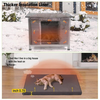 Insulated Gray Wooden Outdoor Cat House with Thermal Liner