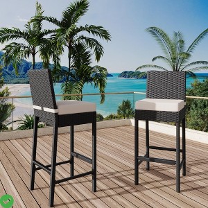 Outdoor Wicker Bar Stools Set of 2/4 Patio Wicker Barstools w/ Cushions Armless Rattan Bar Height Stool Set - 1 of 4