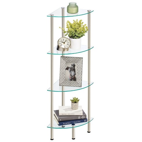 mDesign Glass Corner 4 Tier Storage Organizer Tower Cabinet Satin Clear