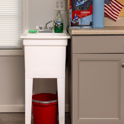 18-Inch White Plastic Freestanding Utility Sink with Stainless Steel Faucet