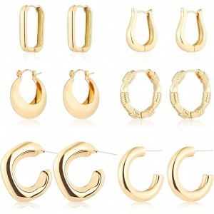 6 Pairs Hoop Earrings for Women, Lightweight Chunky Hypoallergenic Earring Set. - 1 of 4