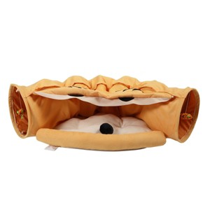 Gulches Foldable Cat Tunnel Bed with Washable Design, Comes with Hanging Toys and Mat, Yellow Color - 1 of 4