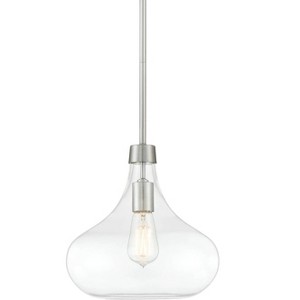 Possini Euro Design Brushed Nickel Mini Pendant 11" Wide Farmhouse Rustic Clear Glass Fixture for Dining Room Living House Home Foyer Kitchen Island - 1 of 4