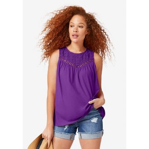 ellos Plus Size Crochet Lace Tank - 1 of 3