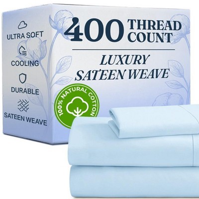 100% Cotton 400 Thread Count 4 Piece Sheet Set - Soft & Cozy Sateen Bed Sheets - CGK Linens