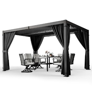HAPPATIO Outdoor Louvered Pergola, Metal Pergola with Adjustable Rainproof Roof, Patio Pergola with Curtains and Mosquito Nets - 1 of 4