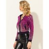 INSPIRE CHIC Women's Sequin Long Sleeve Zipper Front Sparkle Bomber Jackets - 3 of 4