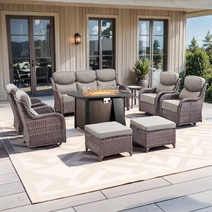 Gymojoy 8 Pieces/9 Pieces Outdoor Fire Pit Table w/ Patio 6in Sofa Swivel Chairs Table Ottoman Set - 1 of 4