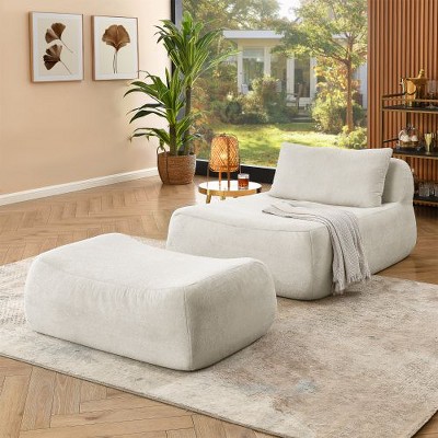 CAVINAS Large Indoor Bean Bag Chair, Lazy Beanbag Sofa with Waist Pillow & Ottoman