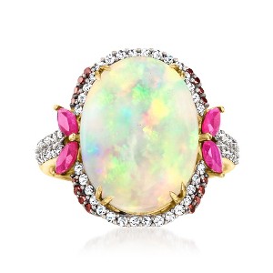 Ross-Simons Ethiopian Opal Ring With .50 ct. t.w. Rubies and .46 ct. t.w. Multicolored Diamonds in 14kt Yellow Gold Size 7 - 1 of 3