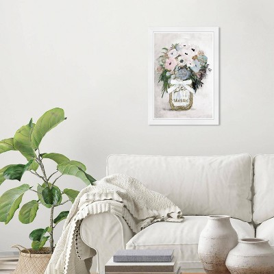 Wynwood Studio 15"x21" Anemone Mason Jar Wall Art White Frame: Modern Botanical Canvas, Wood Composite Frame, Vertical Layout