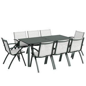 9 Piece Outdoor Patio Dining Set with Umbrella Hole, Outdoor Dining Set with 71" Aluminum Table & Aluminum Sling Back Chair, Patio Furniture Sets - 1 of 4