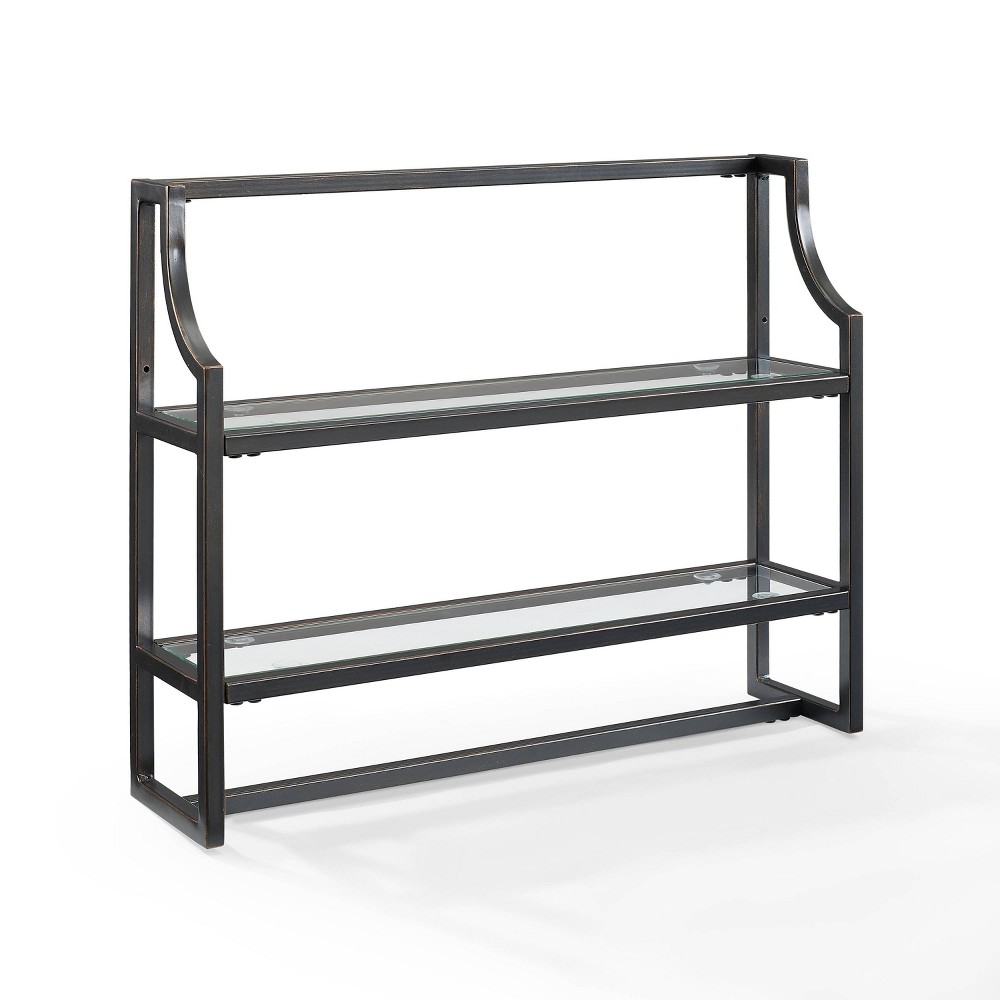 Photos - Garden & Outdoor Decoration Crosley Aimee Wall Shelf Oil Rubbed Bronze - : Modern Storage with Towel Bar, 2 Tempered Glass Shelves 