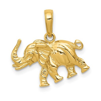 Black Bow Jewelry 14k Yellow Gold 3D Satin Elephant Profile Pendant