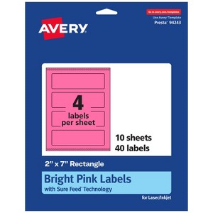 Avery Bright Pink Paper Labels, 2" x 7" Rectangle - 1 of 4