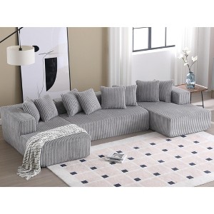 133.45" U-Shaped Modular Sectional Sofa, 4-Seater Corduroy Couch with 2 Chaise Lounges, 8 Pillows, Striped Fabric Upholstered Sofa for Living Room - 1 of 4