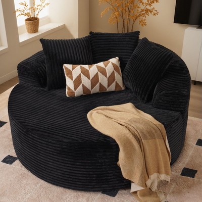XIZZI Plush Round Sofa for Living Room, Soft Polyester Fabric with Spring & Sponge, 58.26" Circular Cozy Chair in Beige/Gray/Black - Modern Home Deco