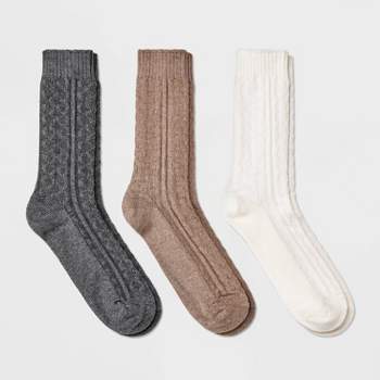 Men's Striped Fisherman Cable Knit Crew Socks 3pk - Goodfellow & Co™ Gray/White 6-12
