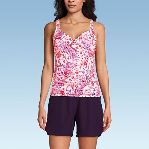 Lands End Women s Long Torso V neck Wrap Underwire Tankini Swimsuit Top 16 Wood Lily Multi Floral Paisley Target