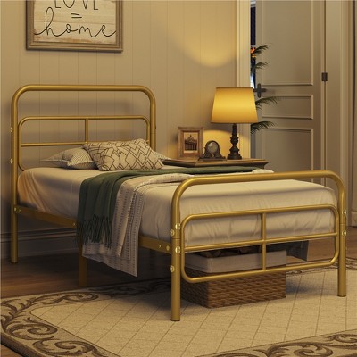 Yaheetech Modern Metal Platform Bed with Geometric Patterned Headboard