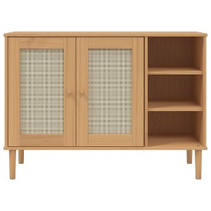 CLIHOME Rattan Look Sideboard, Solid Pine, Bedside Table With Storage, Bedside Table Sideboard for Bedrooms - 1 of 4