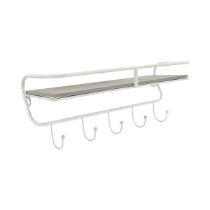 Sagebrook Home 5-Hook Wall Shelf - Contemporary Metal and Wood White and Gray 20" Shelf For Entryway or Home Decor - 1 of 4