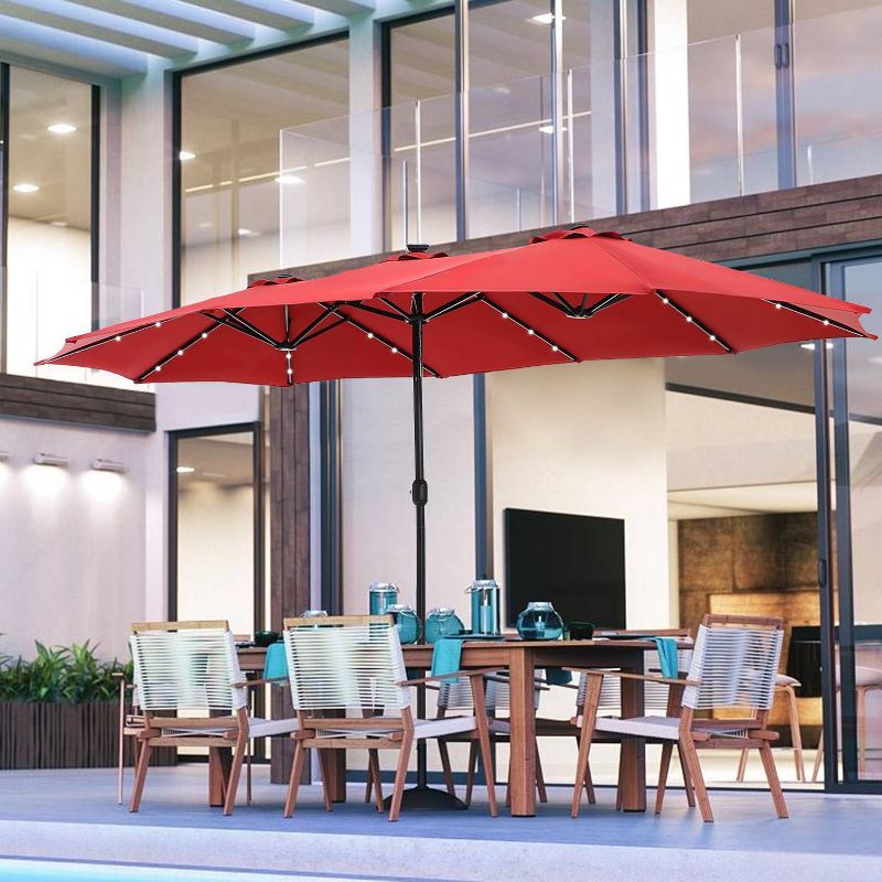 15' x 9' Rectangular Lit Outdoor Patio Market Umbrella with Extra Large Base and Sand Bags - Captiva Designs, 1 of 11