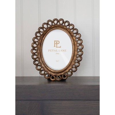 Petal Lane 5"x7" Scalloped Oval Table Frame: Luxury Glam Style, Resin, Easel Back, Tabletop Display