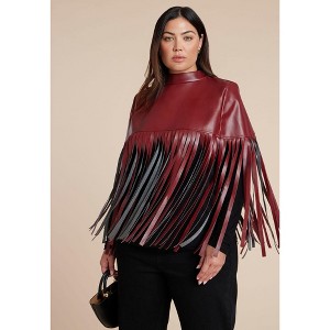 ELOQUII Faux Leather Fringe Cape - 1 of 4