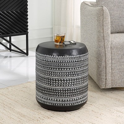 Chalk Black and Gray Round Tribal Accent Table