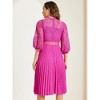 INSPIRE CHIC Women's Floral Lace Panel 3/4 Sleeves Belted A-Line Pleated Dresses - 4 of 4