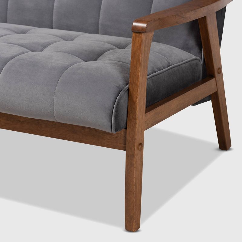 Asta Velvet Upholstered Wood Living Room Set Gray/Walnut - Baxton Studio, 6 of 10