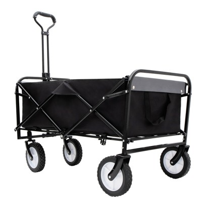 VisioGear Collapsible Foldable Wagon Cart, Wagon Grocery Cart for Camping Shopping Sports, Black, 35.04"*21.65"*38.98"