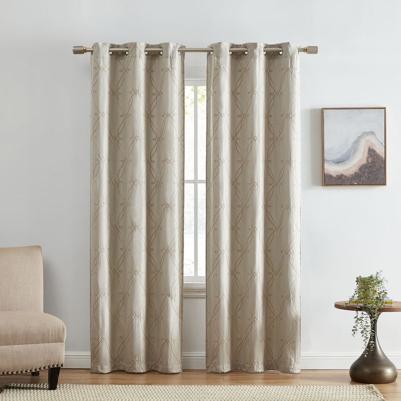 Palmetto Lattice Embroidered Blackout Window Curtain Panel, Set of 2 - Elrene Home Fashions, 1 of 5