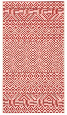 Beige and Red Geometric Indoor/Outdoor Area Rug